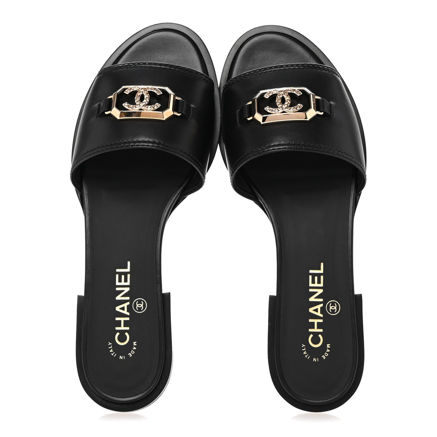 Shiny Calfskin CC Mules 39.5 Black