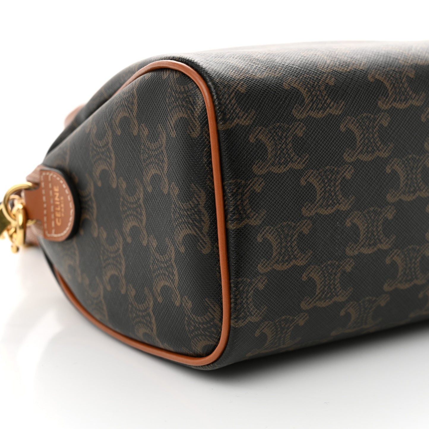 Triomphe Canvas Calfskin Small Boston Bag Tan