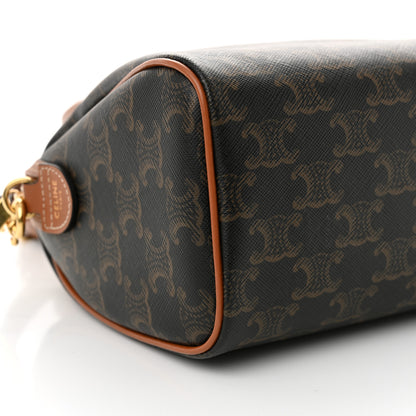 Celine Triomphe Canvas Calfskin Small Boston Bag Tan 8 of 9