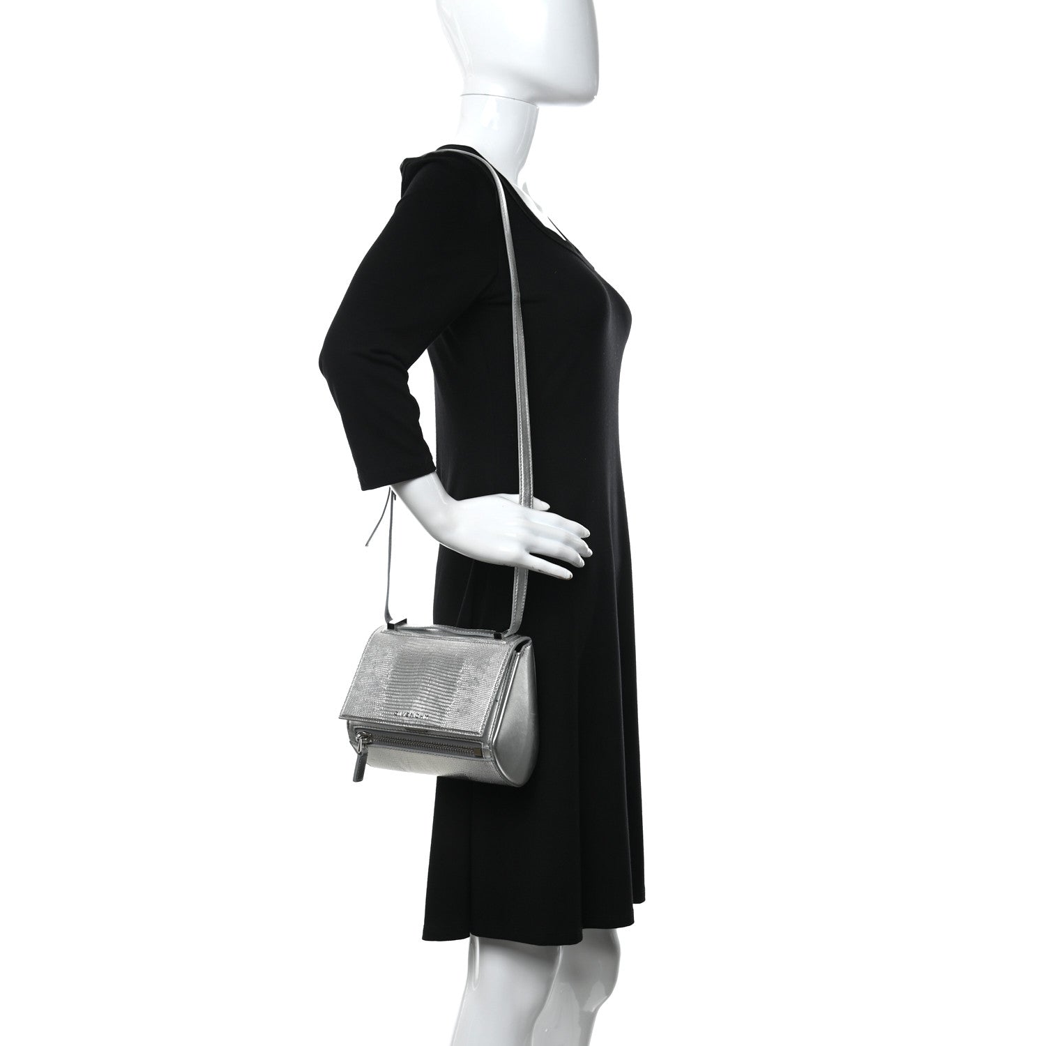 Givenchy Metallic Calfskin Lizard Embossed Mini Pandora Box Crossbody Bag Silver 2 of 14