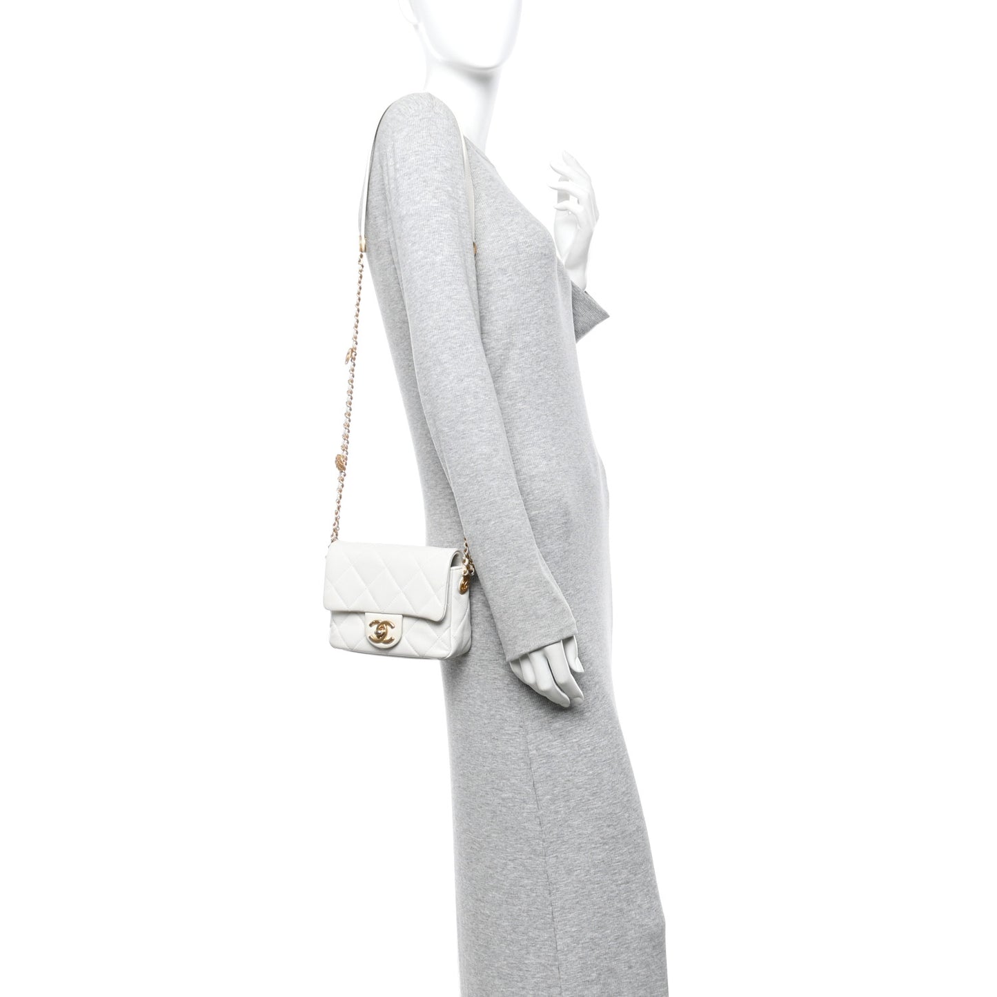 Caviar Quilted Mini Twist Your Buttons Flap White