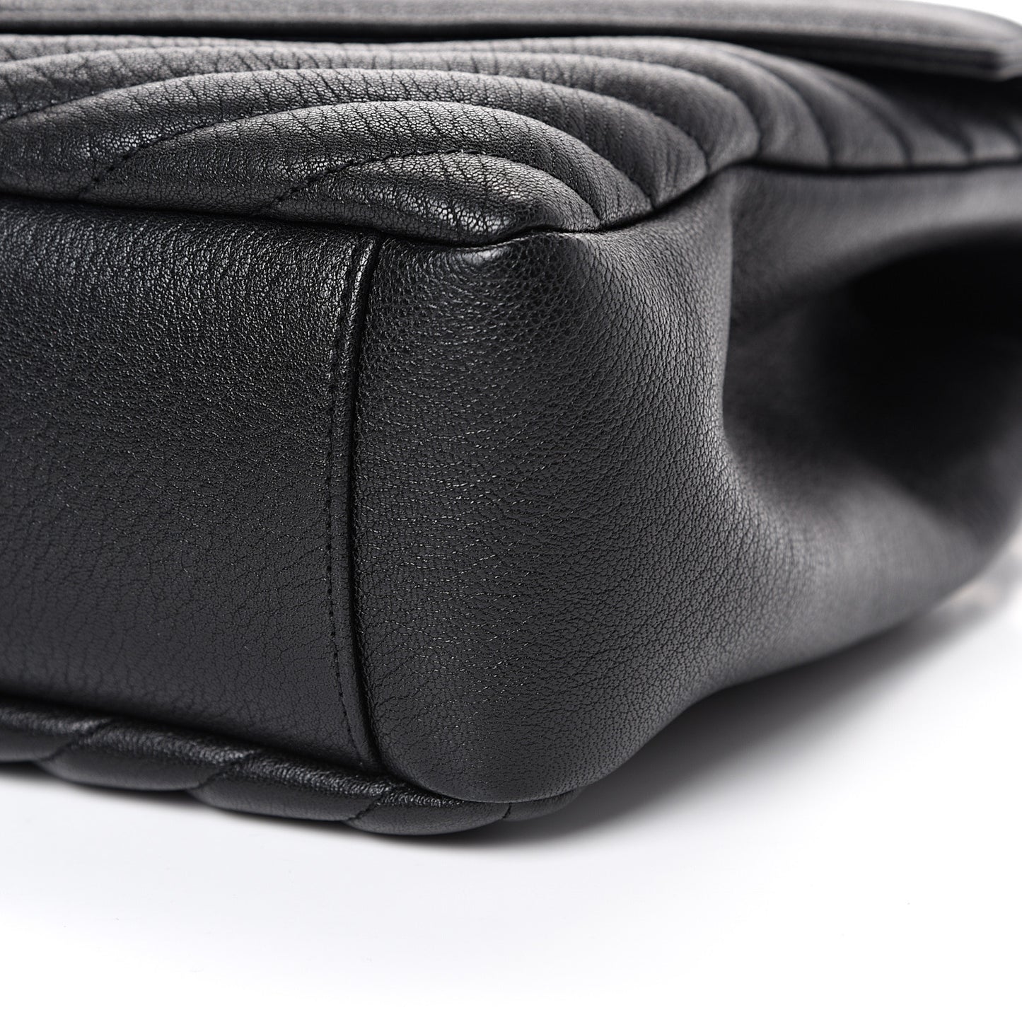 Sheepskin Matelasse Chevron Monogram Large College Satchel Black