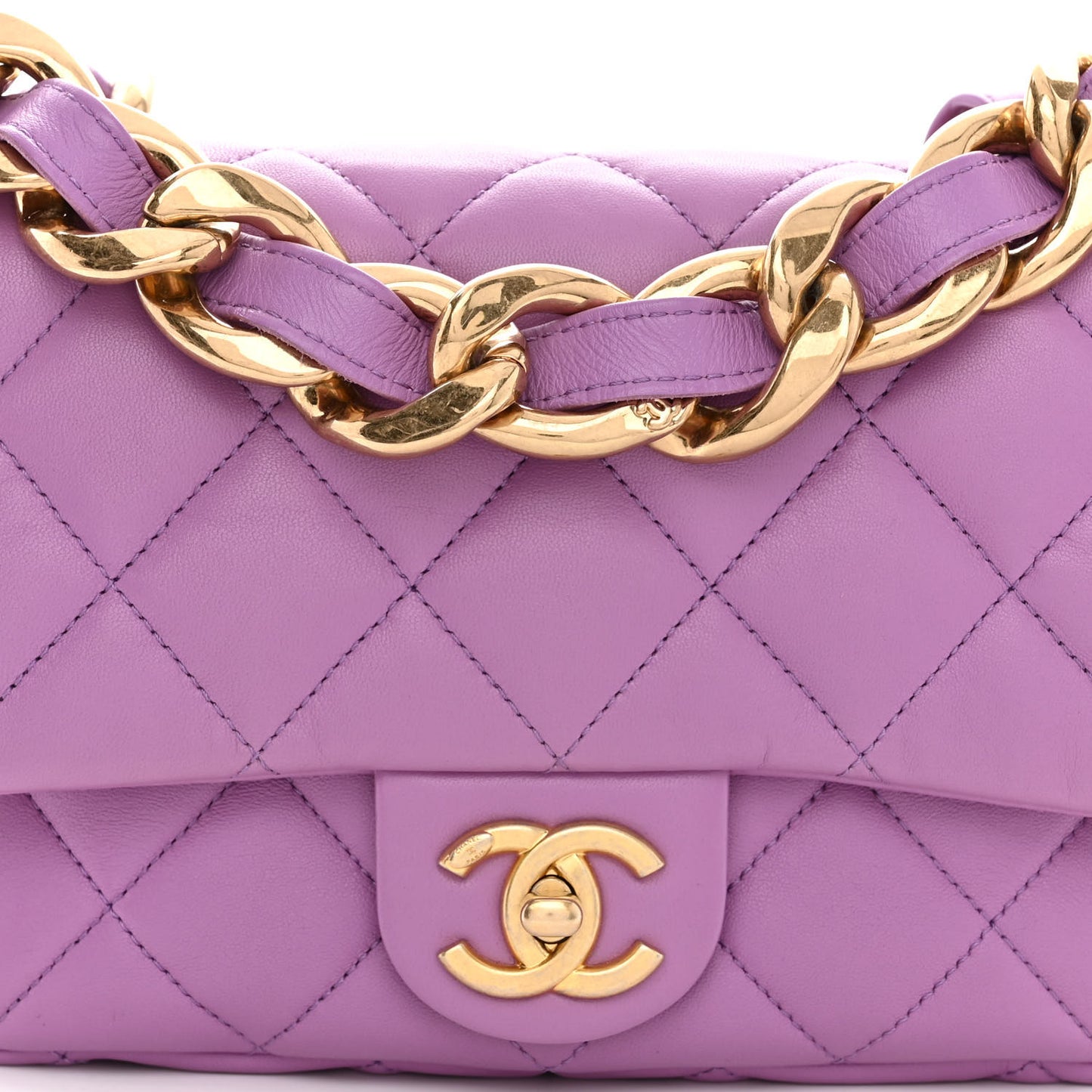 Lambskin Quilted Small CC Funky Town Flap Purple