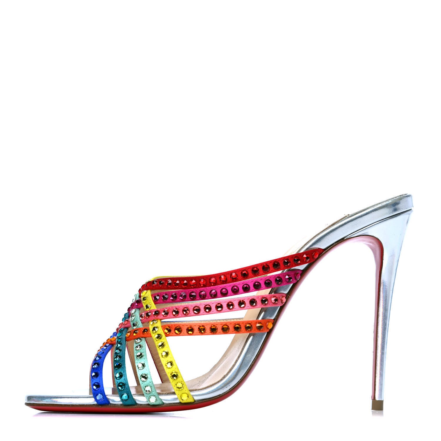 Christian Louboutin Specchio Calfskin Crystal Marthastrass 100 Slide Sandals 38 Silver Multicolor 1 of 7