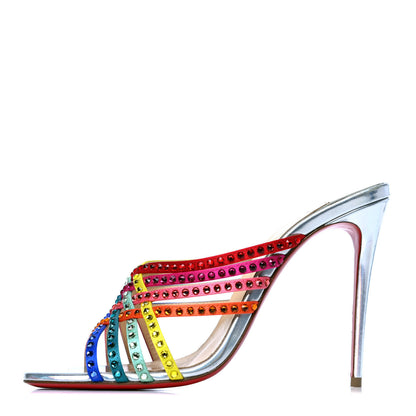 Christian Louboutin Specchio Calfskin Crystal Marthastrass 100 Slide Sandals 38 Silver Multicolor 1 of 7