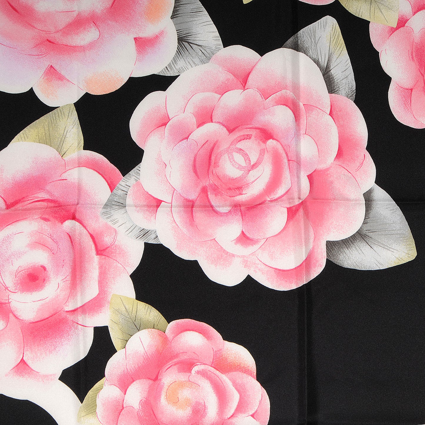 Silk Camellia Flower Scarf Black Pink