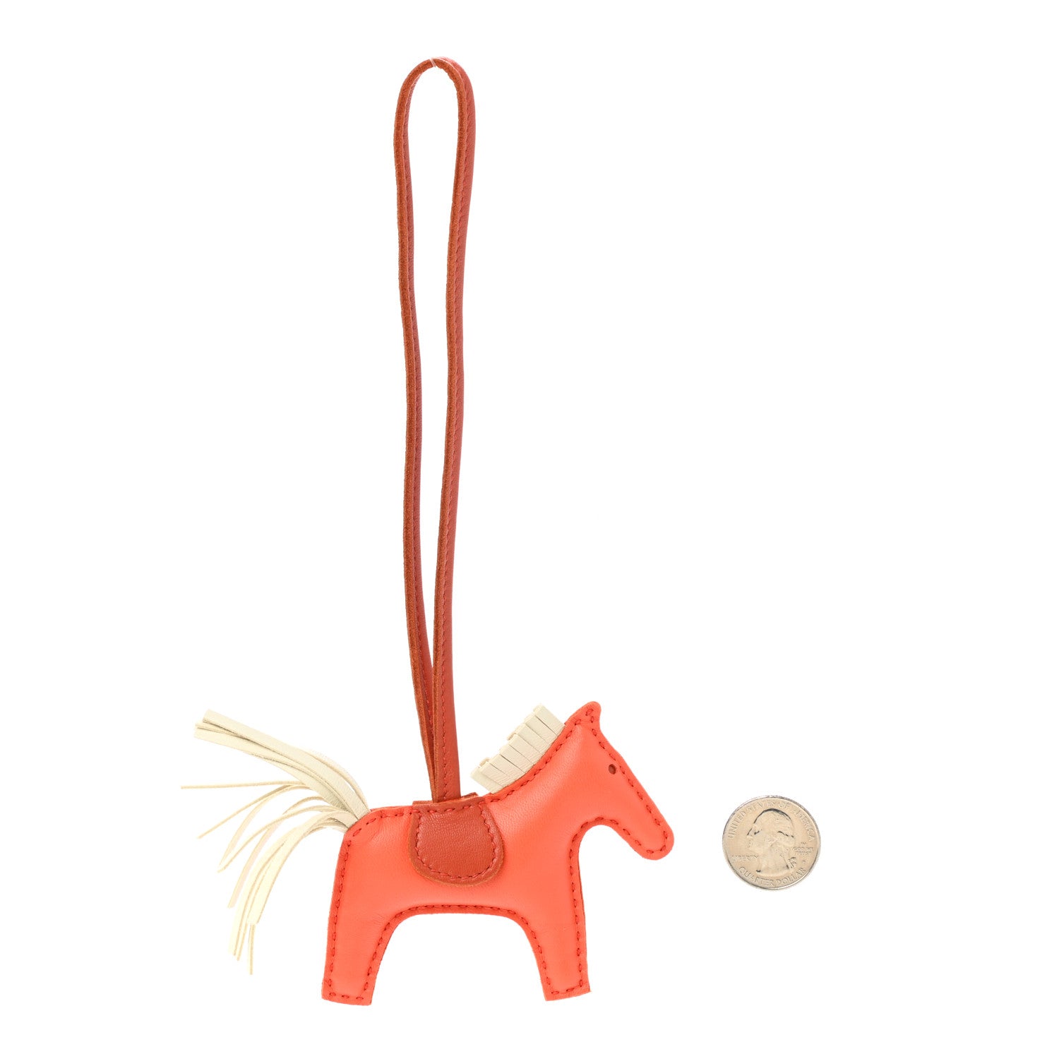 Hermes Milo Lambskin Grigri Rodeo Horse Bag Charm PM Orange Poppy Craie Terre Battue 2 of 4