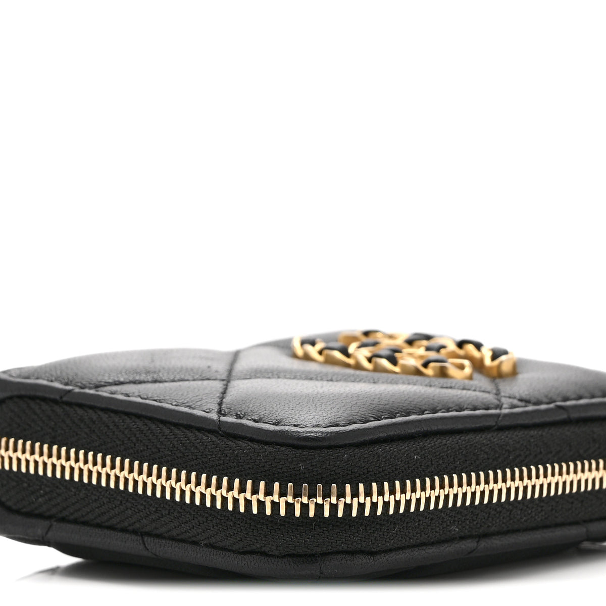 Lambskin Quilted Chanel 19 Vertical Zip Card Holder Wallet Black