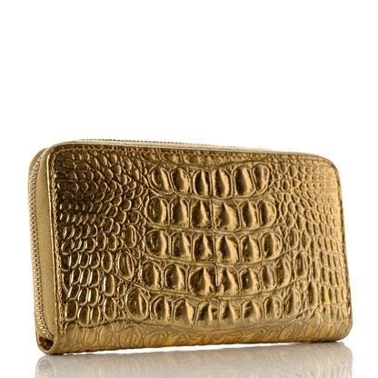 Chanel Metallic Calfskin Crocodile Embossed Small Zip Wallet Gold 3 of 8
