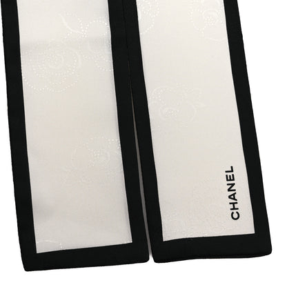 Chanel Silk CC Slim Camellia Bandeau Scarf Ecru Black 4 of 8