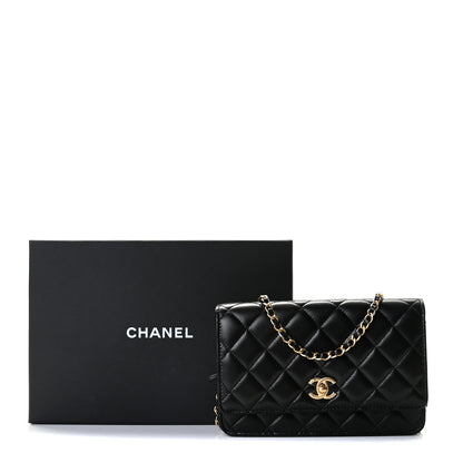 Chanel Lambskin Quilted CC Pearl Crush Wallet on Chain WOC Black 11 of 11