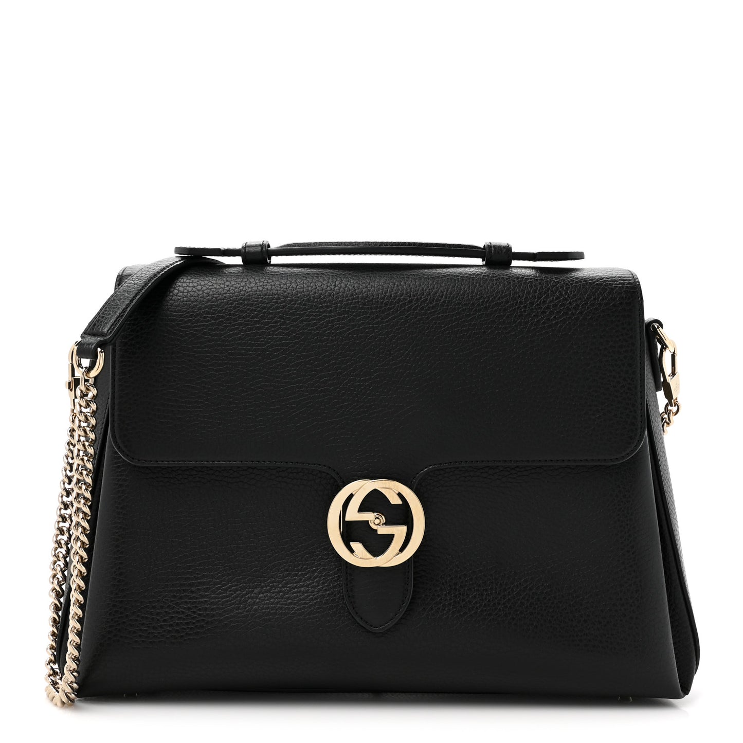 Dollar Calfskin Medium Interlocking G Top Handle Shoulder Bag Black