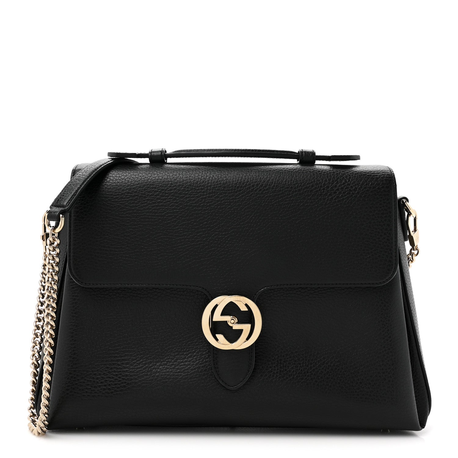 Gucci Dollar Calfskin Medium Interlocking G Top Handle Shoulder Bag Black 1 of 14