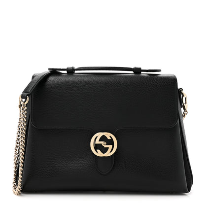 Gucci Dollar Calfskin Medium Interlocking G Top Handle Shoulder Bag Black 1 of 14