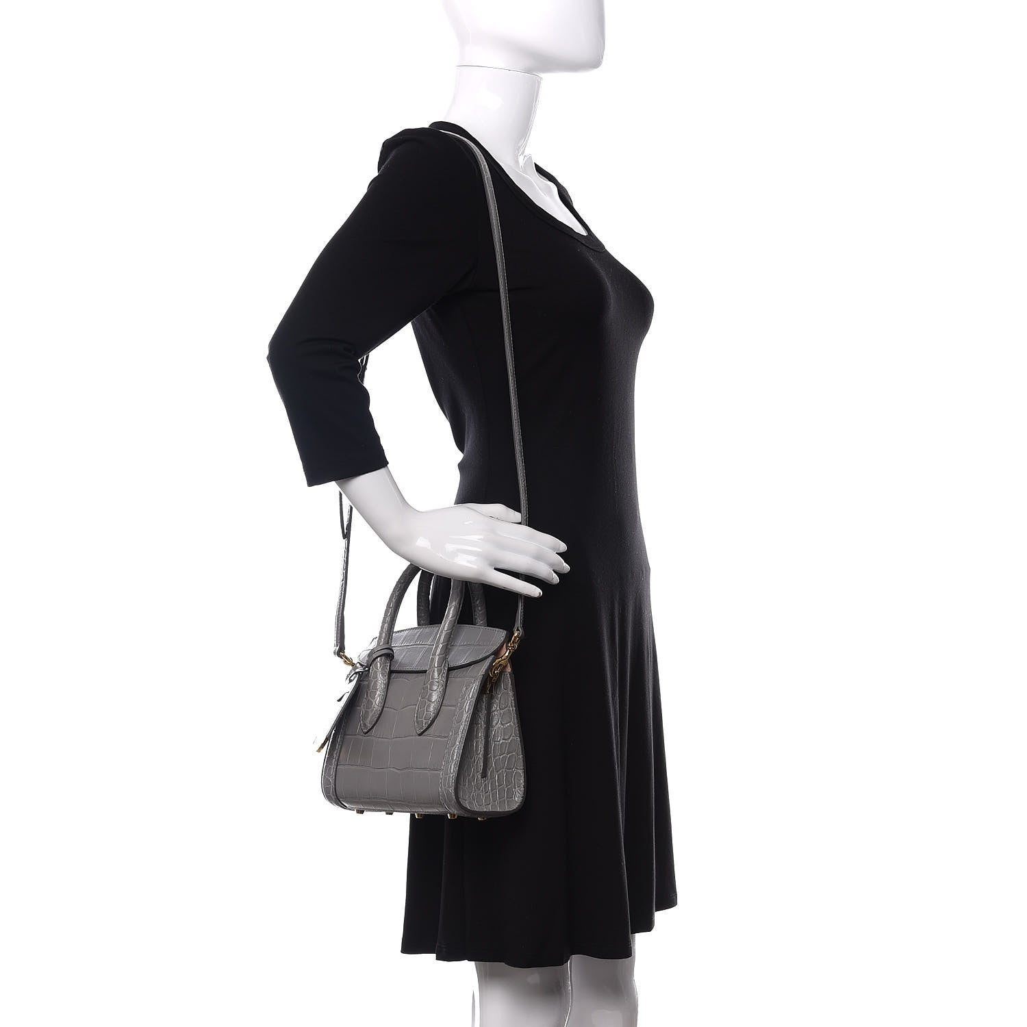 Alexander McQueen Calfskin Crocodile Embossed Mini Heroine 21 Smog 2 of 11
