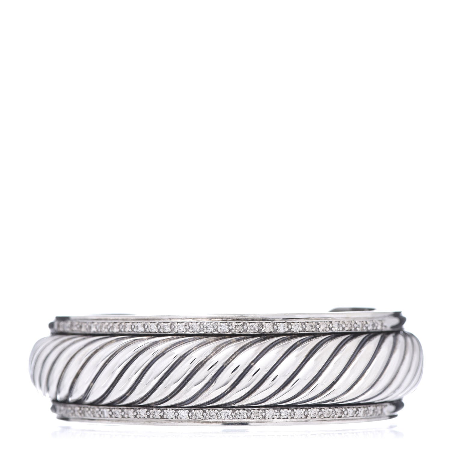 David Yurman Sterling Silver Diamond 20mm Sculpted Cable Cuff Bracelet 1 of 4