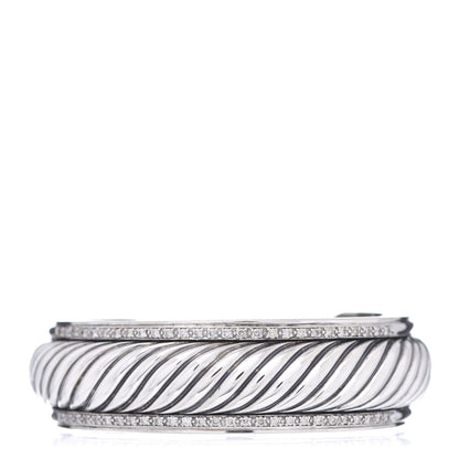 David Yurman Sterling Silver Diamond 20mm Sculpted Cable Cuff Bracelet 1 of 4