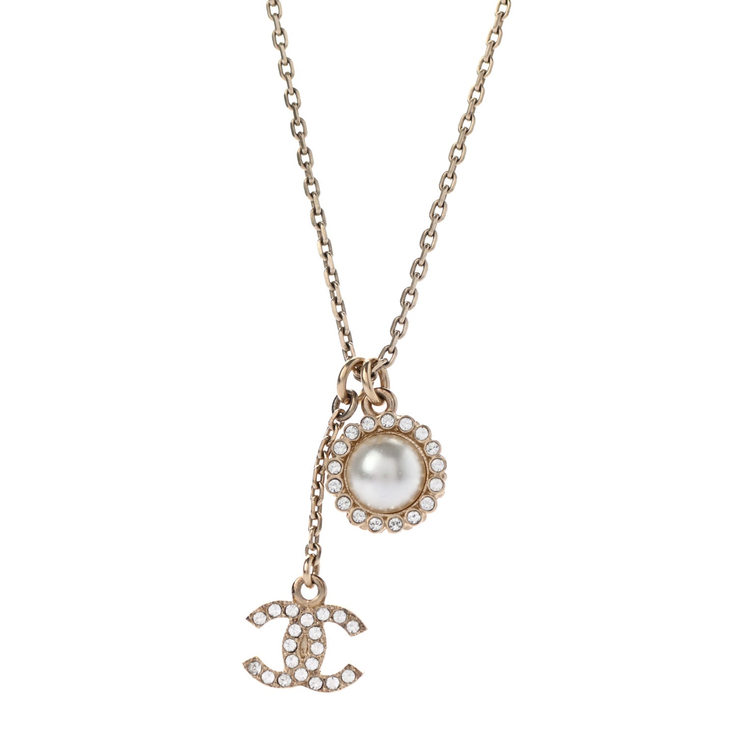 Pearl Crystal CC Necklace Gold