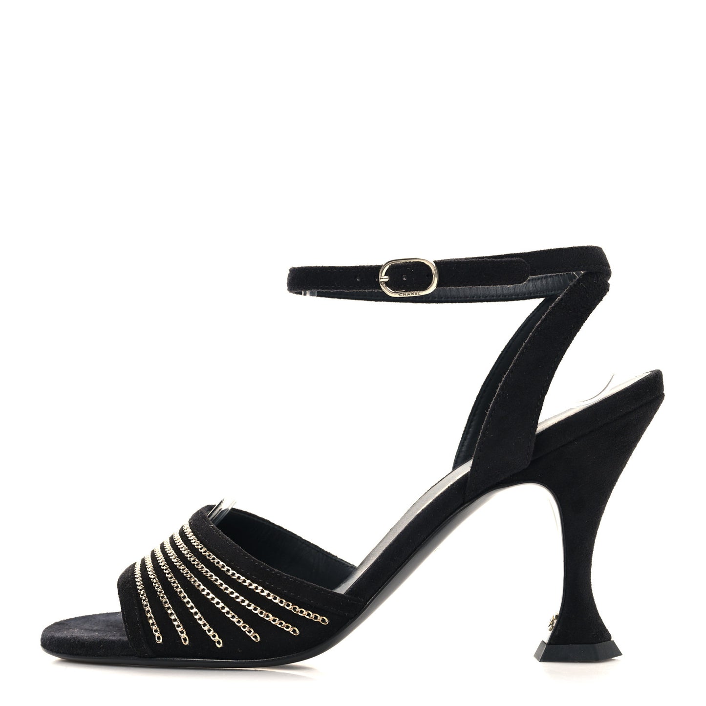 Suede Kidskin Chain Sandals  36 Black