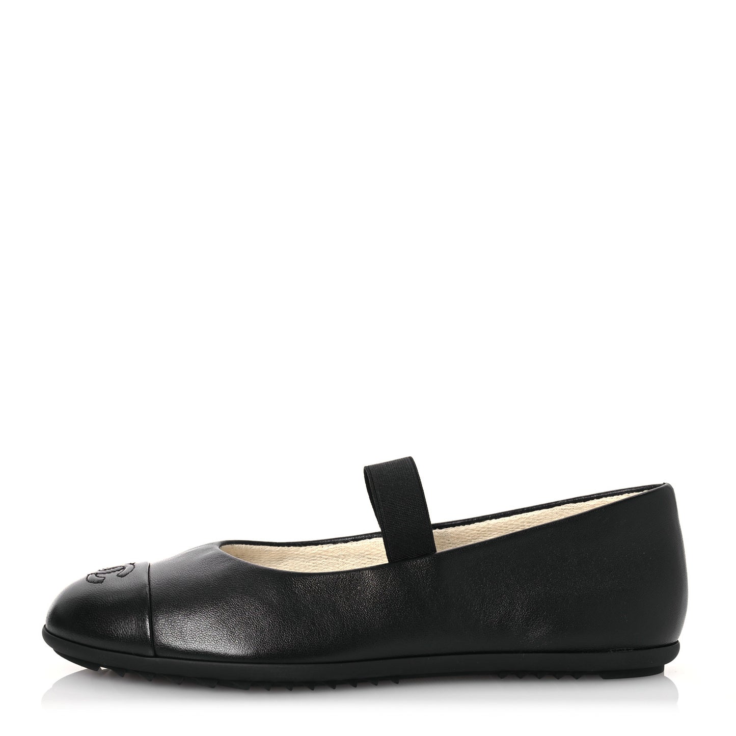 Lambskin Cap Toe CC Mary Jane Flats 38 Black