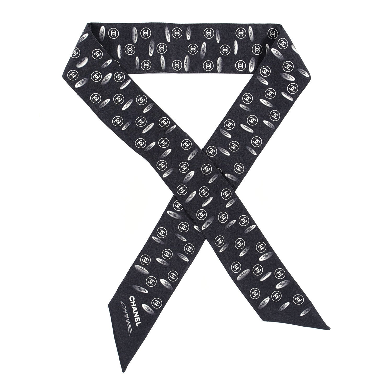 Chanel Silk CC Slim Bandeau Scarf Black 1 of 3