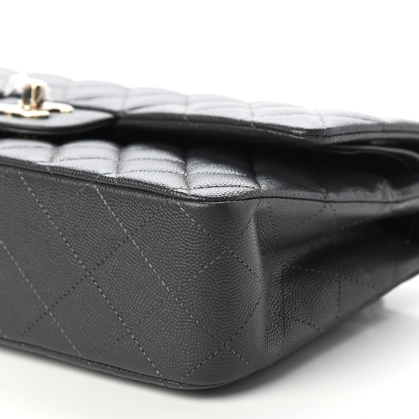 Caviar Quilted Medium Double Flap Dark Grey