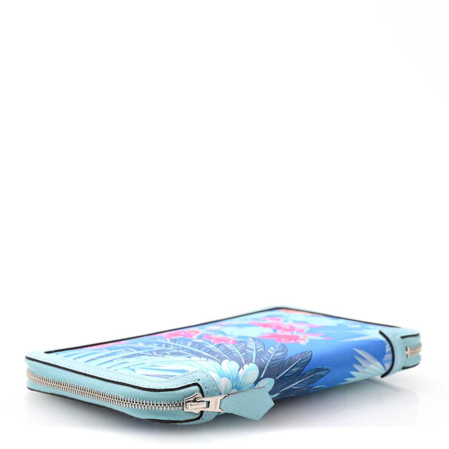 Hermes Epsom Printed Silk Flamingo Party Soie-Cool Wallet Mykonos Bleu Atoll 5 of 9