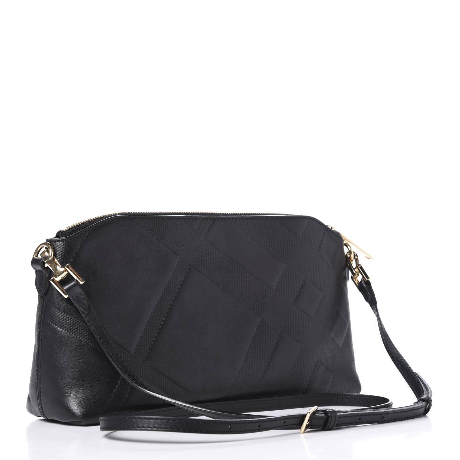 Burberry Calfskin Check Embossed Small Chichester Crossbody Clutch Bag Black 3 of 11