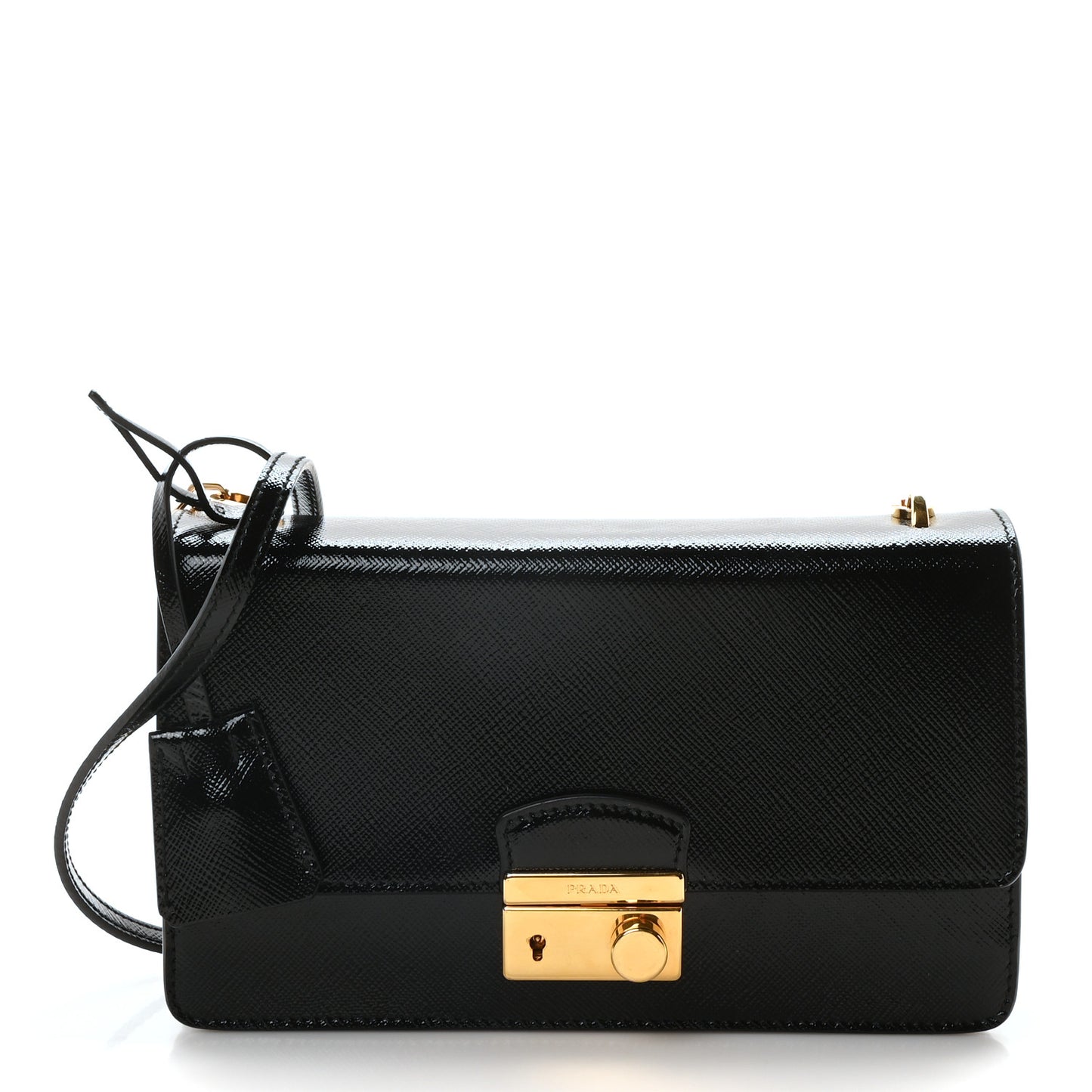 Saffiano Vernice Lock Flap Chain Bag Black