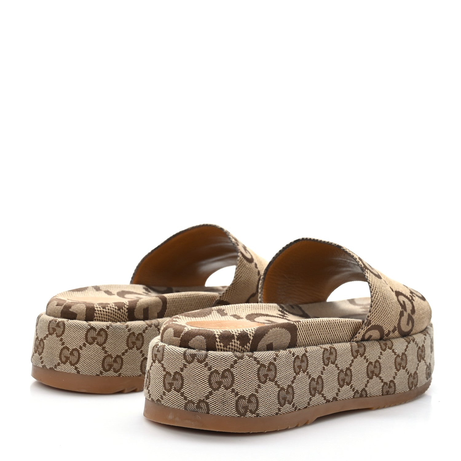 Gucci Monogram Maxi GG Angelina Platform 55mm Slide Sandals 41 Camel Ebony 4 of 8