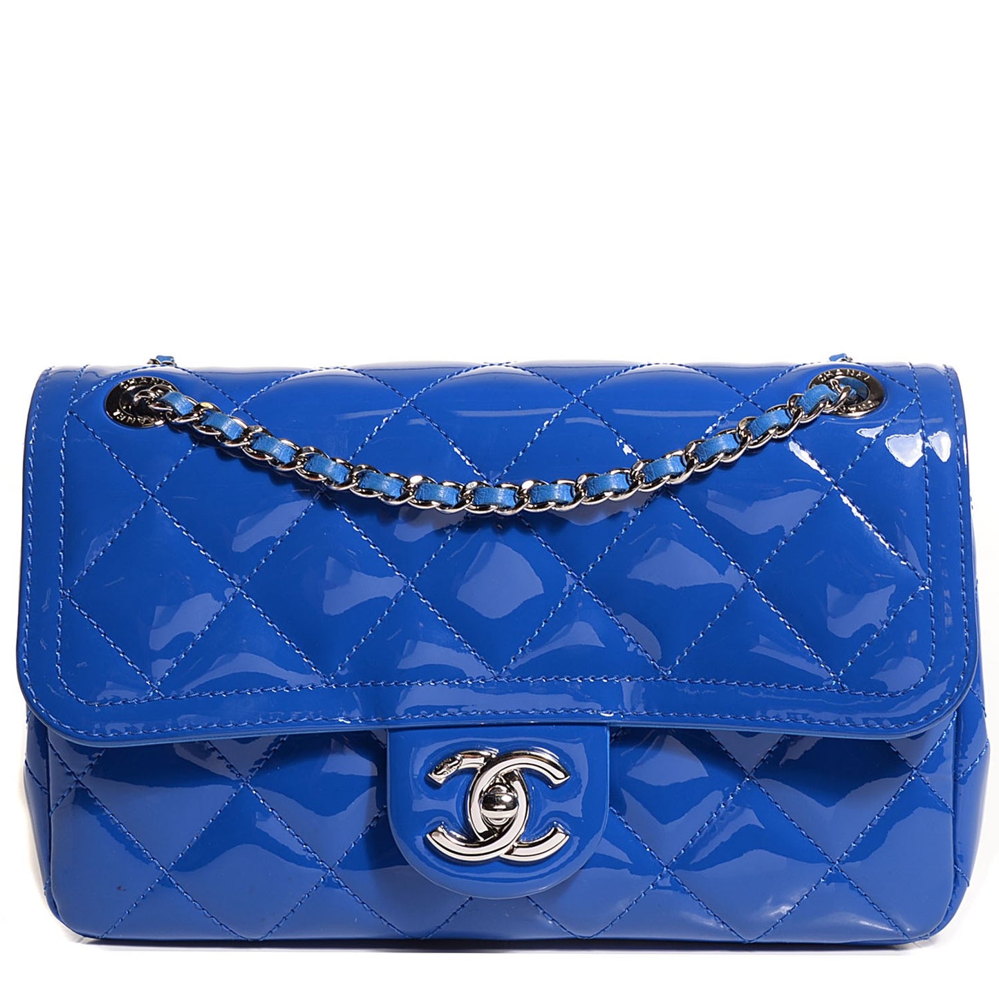 Patent Quilted Small Coco Shine Flap Blue