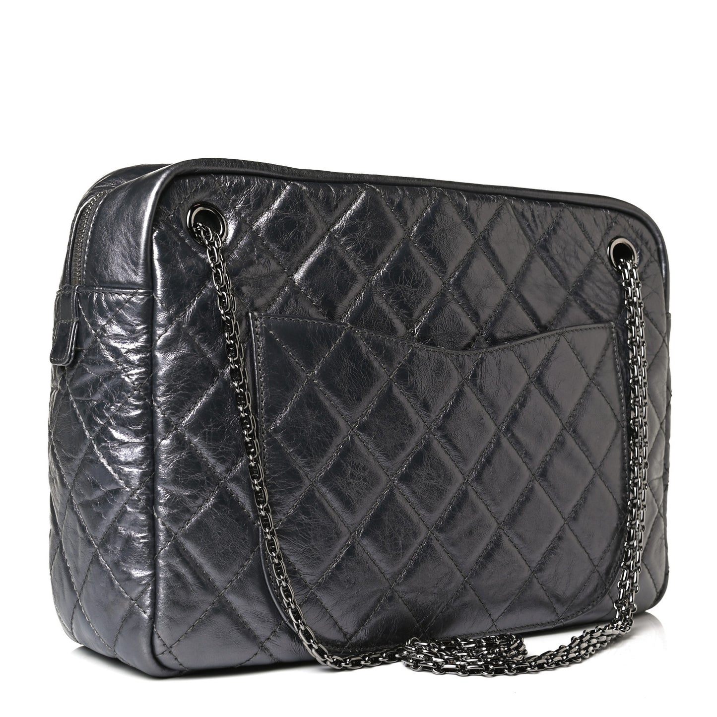 Metallic Aged Calfskin Quilted Large Reissue Camera Case Silver