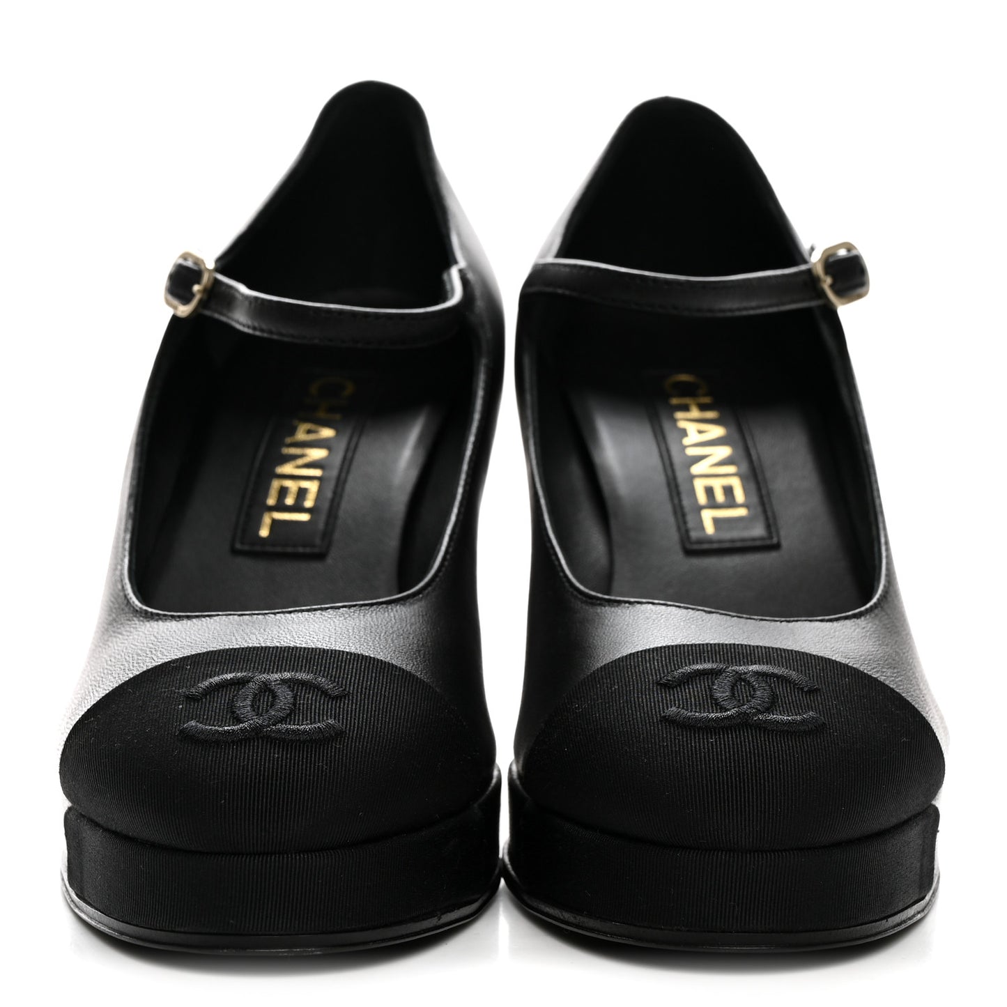 Lambskin Grosgrain Cap Toe CC Mary Jane Pumps 36 Black