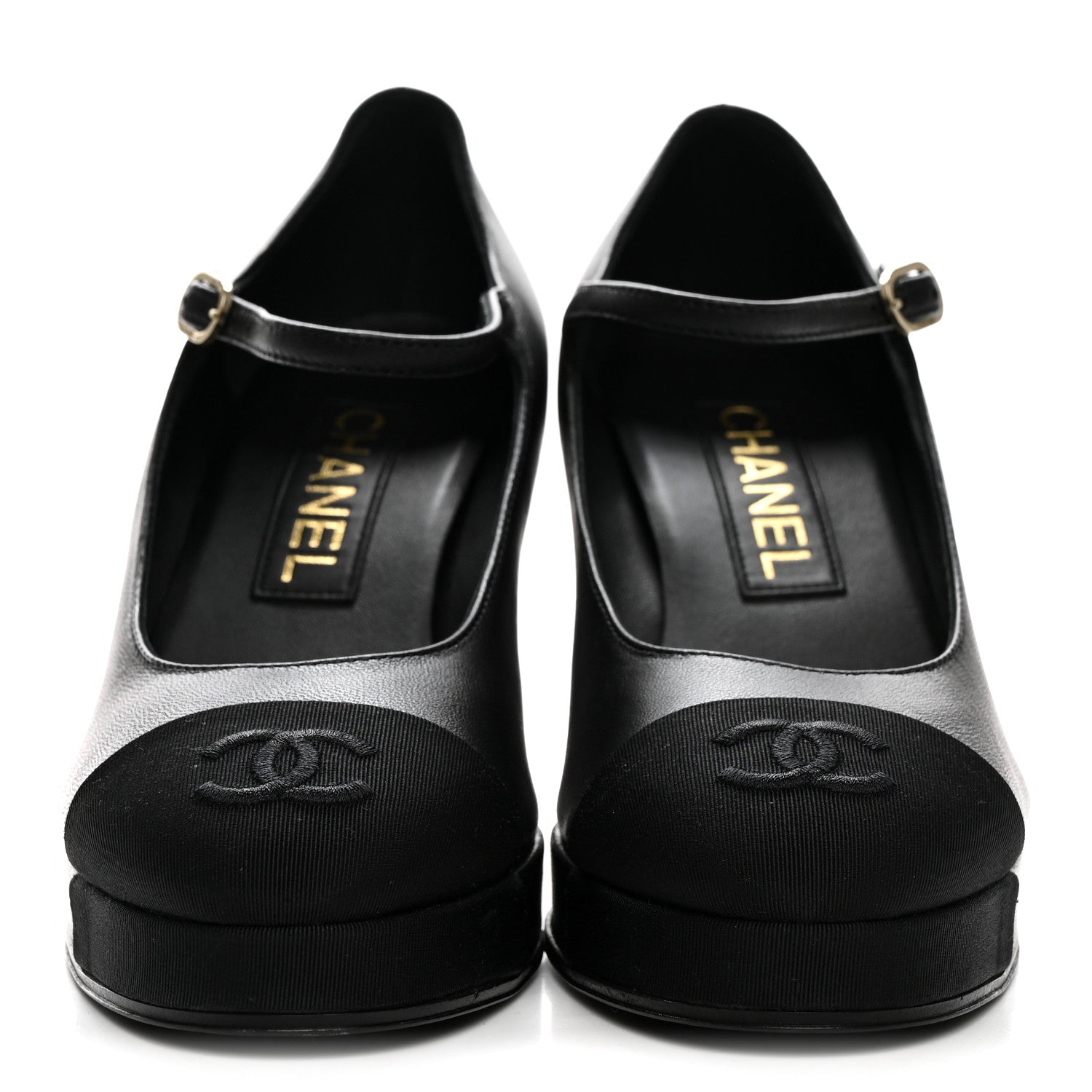 Chanel Lambskin Grosgrain Cap Toe CC Mary Jane Pumps 36 Black 3 of 10