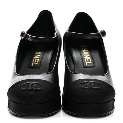 Chanel Lambskin Grosgrain Cap Toe CC Mary Jane Pumps 36 Black 3 of 10