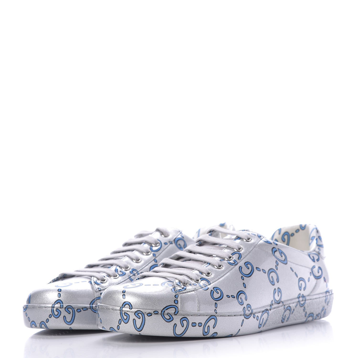 Gucci Miro Rubber Wax GucciGhost Print Mens New Ace Sneakers 10.5 Silver 3 of 11