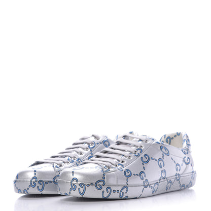 Gucci Miro Rubber Wax GucciGhost Print Mens New Ace Sneakers 10.5 Silver 3 of 11