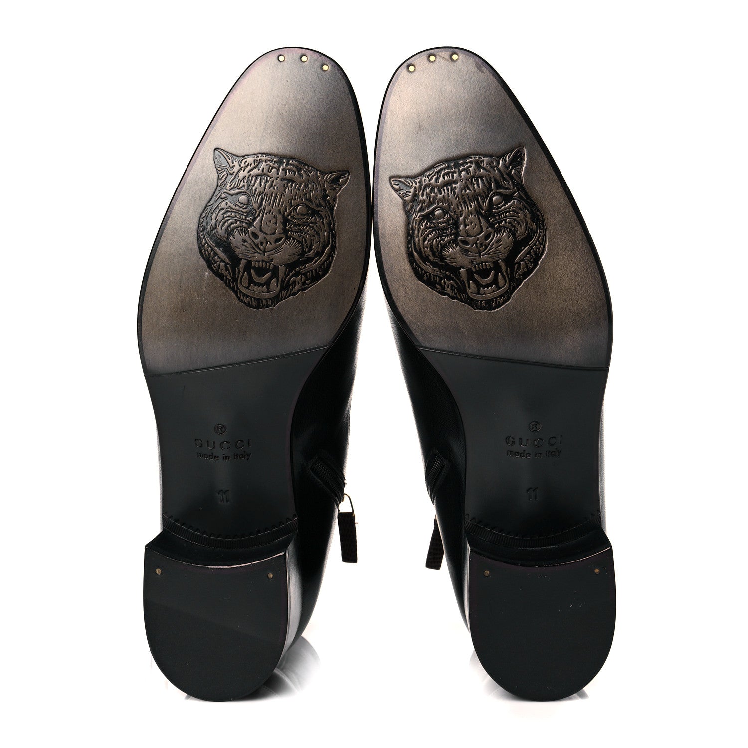 Gucci Goatskin Lizard Mens Kitten Chain Horsebit Ankle Boots 11 Black Antique Grey 6 of 11