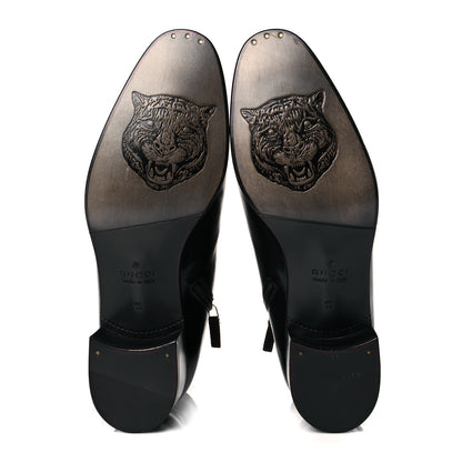 Gucci Goatskin Lizard Mens Kitten Chain Horsebit Ankle Boots 11 Black Antique Grey 6 of 11