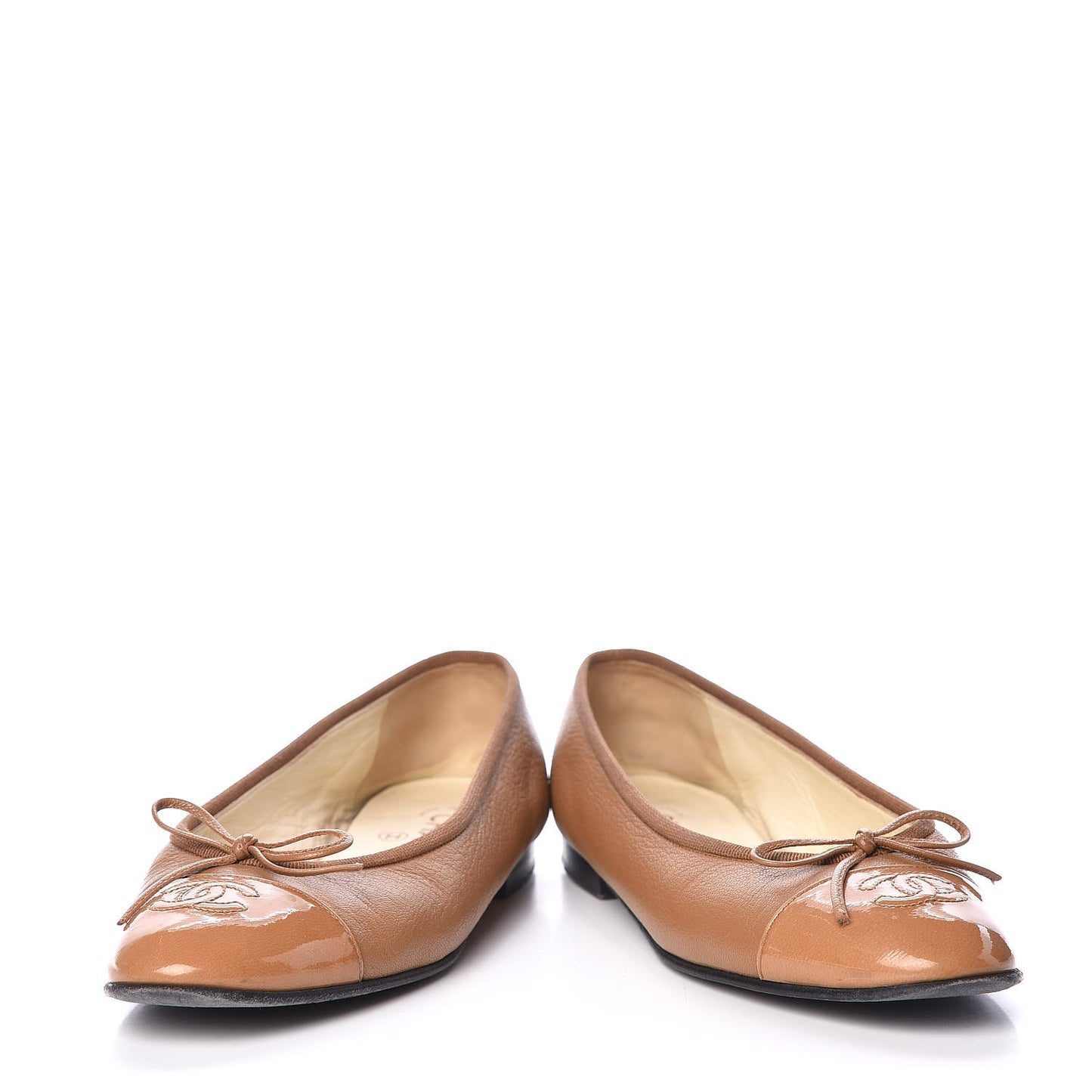 Patent Goatskin Cap Toe Ballerina Flats 37.5 Camel