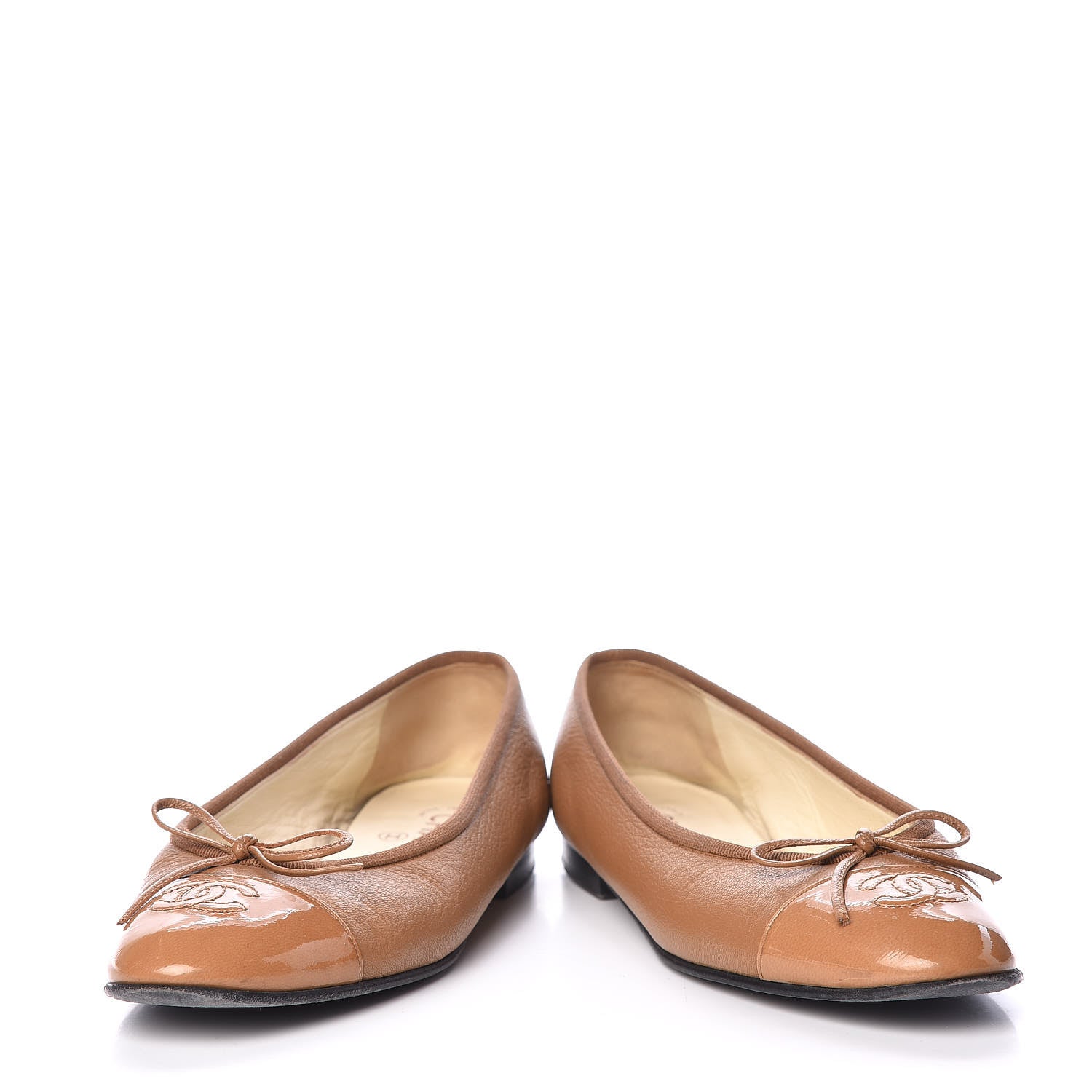 Chanel Patent Goatskin Cap Toe Ballerina Flats 37.5 Camel 6 of 18
