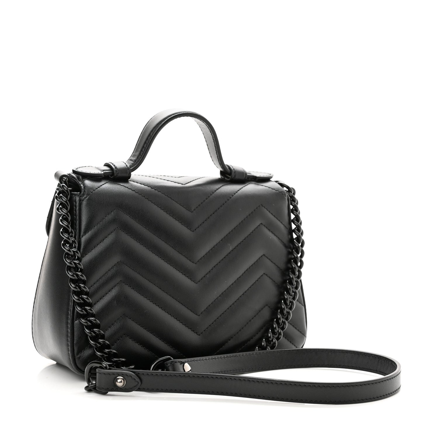 Calfskin Matelasse Monochrome Mini GG Marmont Top Handle Shoulder Bag Black