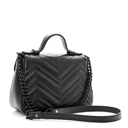 Gucci Calfskin Matelasse Monochrome Mini GG Marmont Top Handle Shoulder Bag Black 3 of 9