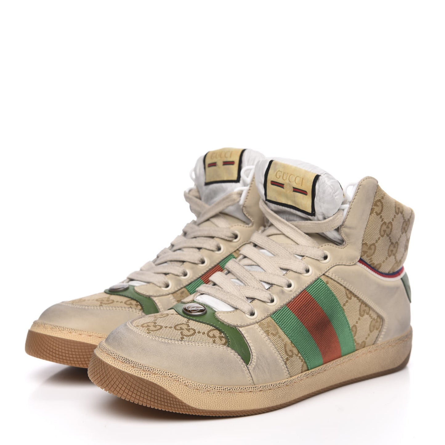 GG Monogram Nubuck Web Mens Screener High Top Sneakers 7.5 New Sand Dusty Milk Vintage Green