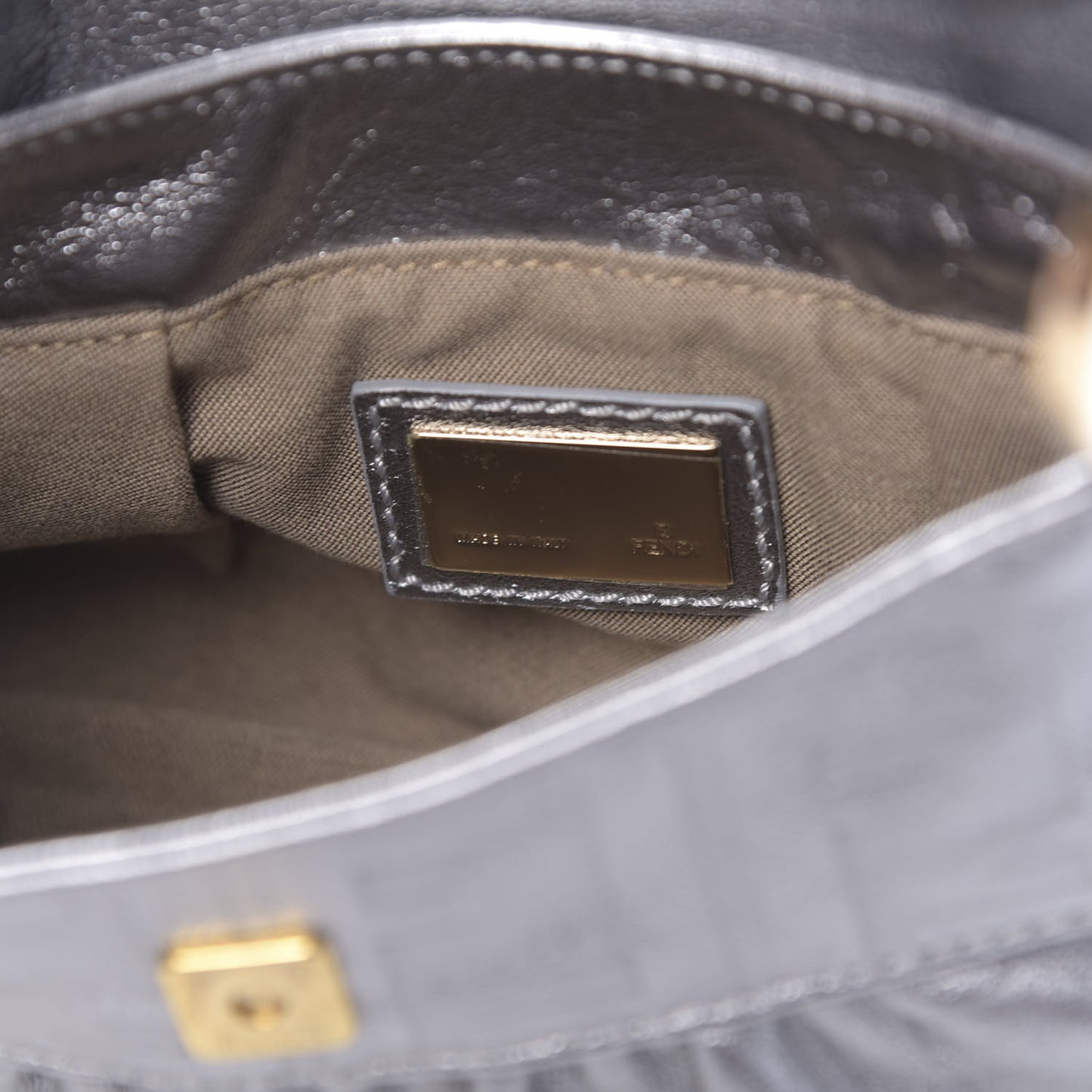 Metallic Calfskin FF Embossed Mini Chef Shoulder Bag Argento