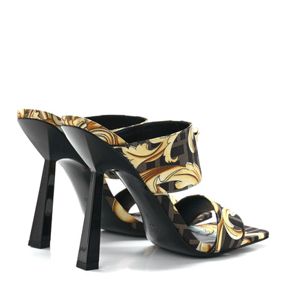 Versace X FENDI Silk Fendace Baroque Medusa High Heel Mule Sandals 39 Tobacco Black Gold 4 of 8