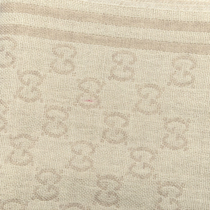 Gucci Wool Silk Monogram Fringe Scarf Beige 4 of 4