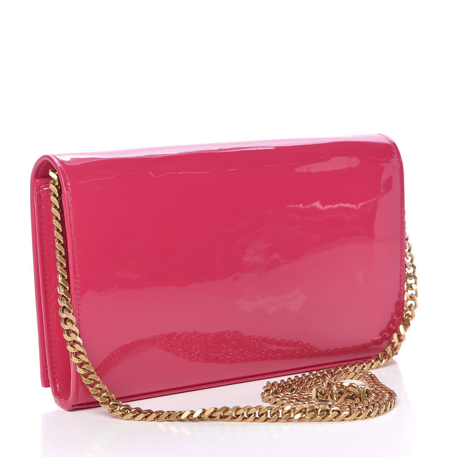 Saint Laurent Patent Calfskin Monogram Kate Chain Wallet Fresh Fuxia 3 of 9