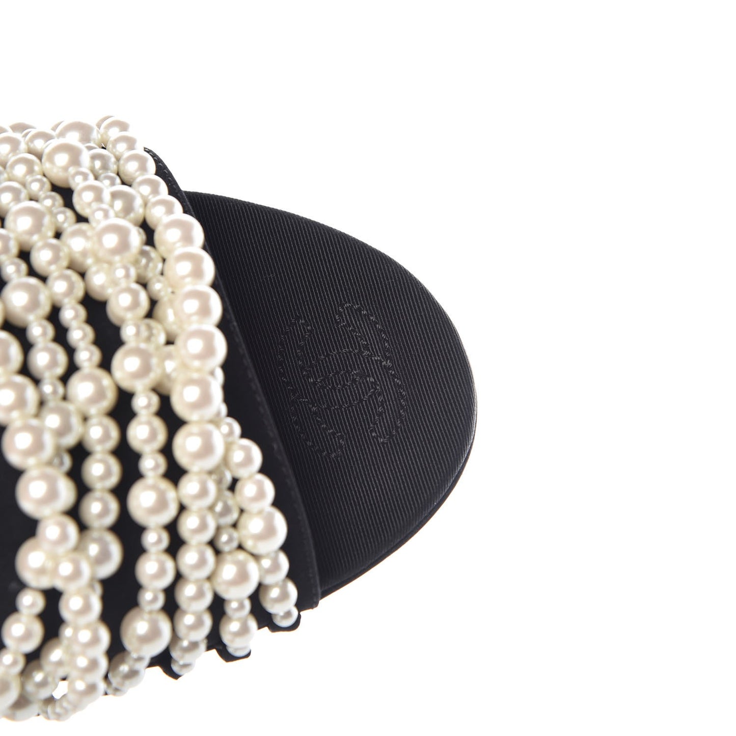 Felt Pearl Flat Sandals 38 Black