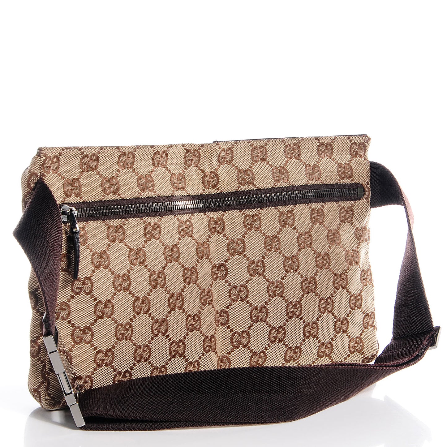 GG Monogram Double Pocket Belt Bag Dark Brown